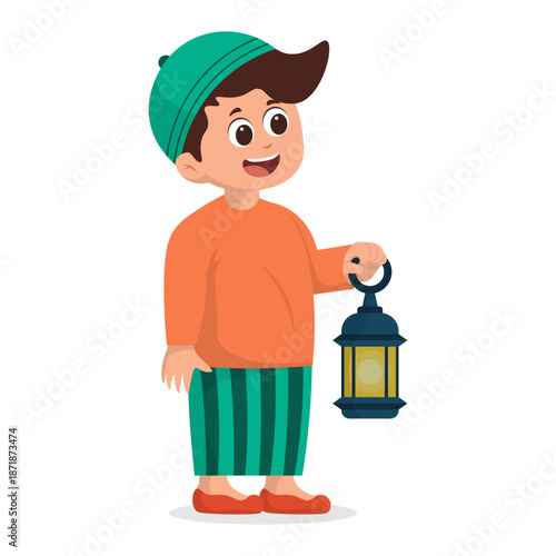 Cartoon Children Celebrating Eid al-Fitr Illustration