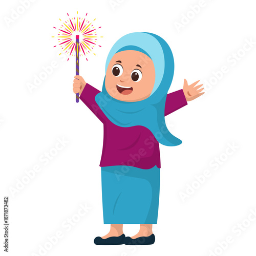 Cartoon Children Celebrating Eid al-Fitr Illustration