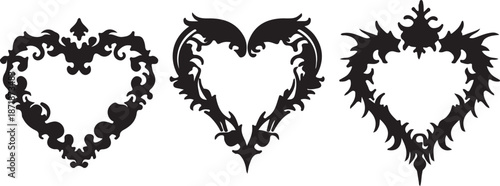Ornate Gothic and Baroque Heart Icons – Intricate Decorative Vector Set for Tattoo, Romance, and Design Themes