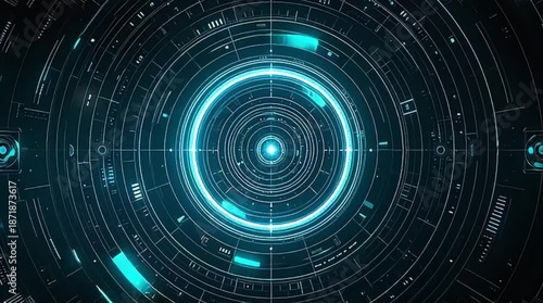 Abstract digital interface with glowing blue concentric circles creating a futuristic and technological visual background.