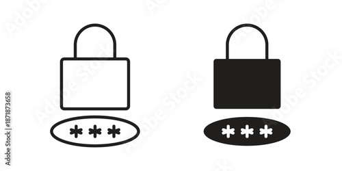 Password icons line and solid version, outline and filled vector design set