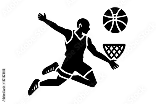 basketball player jump shot silhouette illustration for sports and basketball design