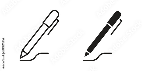 Pen icons line and solid version, outline and filled vector design set