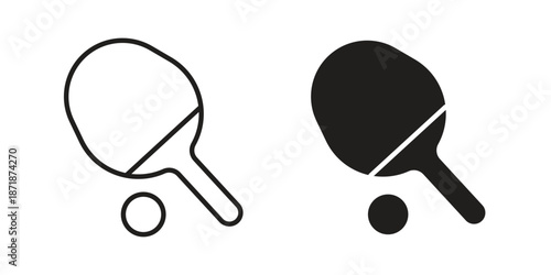 Ping pong icons line and solid version, outline and filled vector design set
