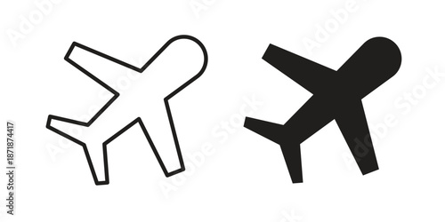 Plane icons line and solid version, outline and filled vector design set
