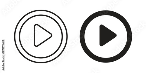 Play icons line and solid version, outline and filled vector design set