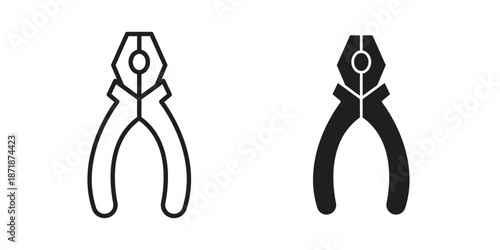 Pliers icons line and solid version, outline and filled vector design set