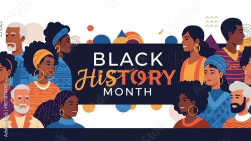 Diverse group of people celebrating black history month with colorful illustration with diversity and inclusion and celebration and community