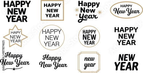 Collection Of Happy New Year Typography Designs In Various Styles And Layouts text lettering