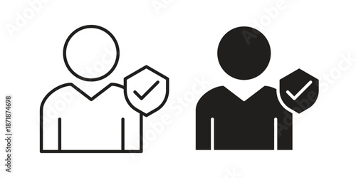 Policyholder icons line and solid version, outline and filled vector design set