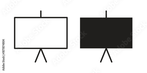 Presentation screen icons line and solid version, outline and filled vector design set