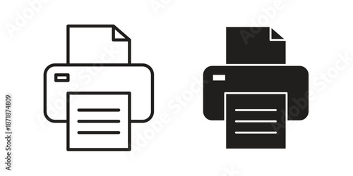Print icons line and solid version, outline and filled vector design set