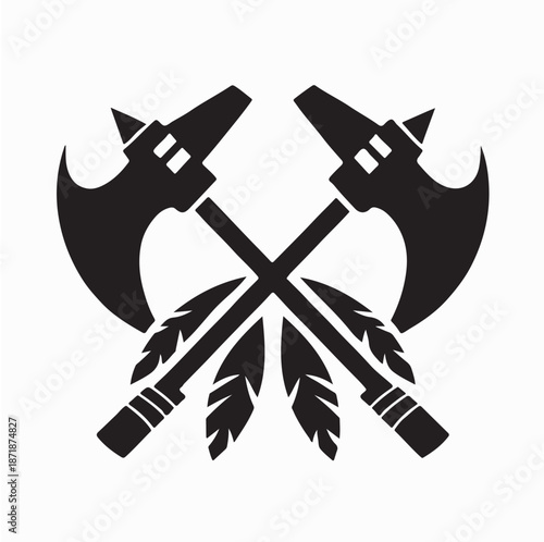 Crossed Tomahawk Silhouette Logo Vector Isolated on White Background