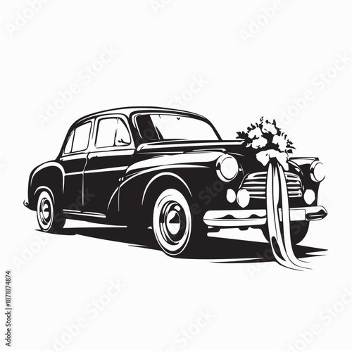 Classic Wedding Car Image Vector Isolated on White Background