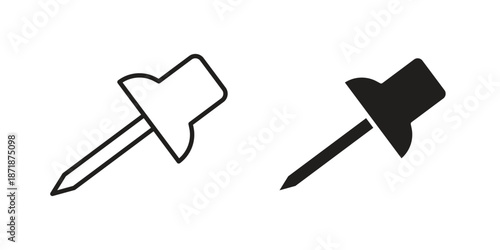 Push pin icons line and solid version, outline and filled vector design set