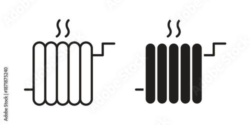 Radiator icons line and solid version, outline and filled vector design set