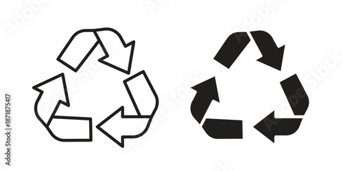 Recycling icons line and solid version, outline and filled vector design set