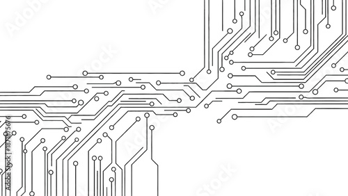 Complex circuit board pathways and connections viewed from above in a detailed illustration