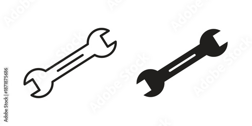 Repair icons line and solid version, outline and filled vector design set