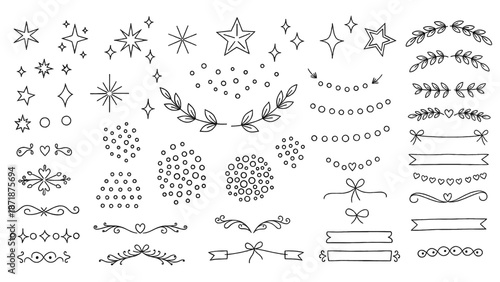 Collection of various decorative elements and ornaments in a minimalist black and white design.