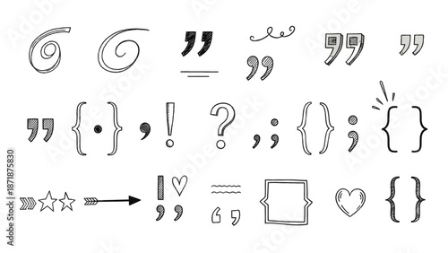 Collection of various punctuation marks and symbols in a minimalist design displayed on a clean white background