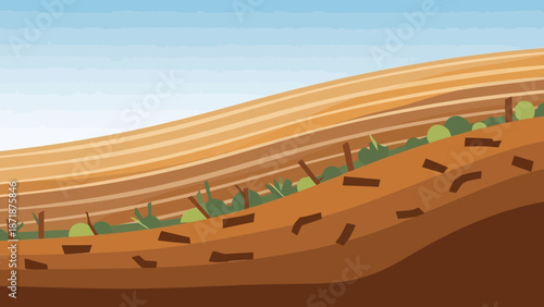 Erosion and Nature's Resilience: This image showcases a cross-section, revealing the layers of the earth sculpted over time. It shows the impact of erosion.