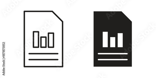 Report icons line and solid version, outline and filled vector design set