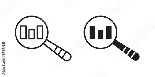 Research icons line and solid version, outline and filled vector design set