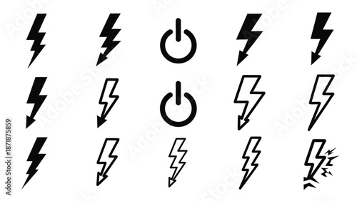 Collection of various lightning bolt illustrations on a white background