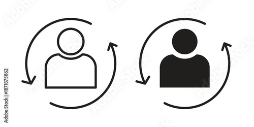 Retention icons line and solid version, outline and filled vector design set