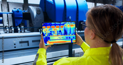 Quadro su tela Female Engineer Inspects Gas Turbine At Power Plant