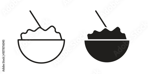 Rise Bowl icons line and solid version, outline and filled vector design set