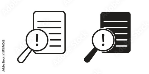 Risk analysis icons line and solid version, outline and filled vector design set