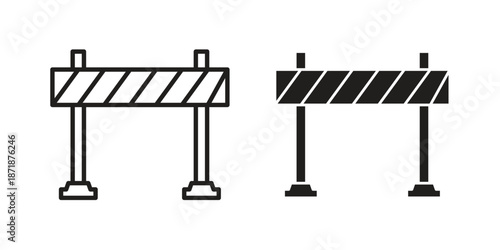 Roadblock icons line and solid version, outline and filled vector design set