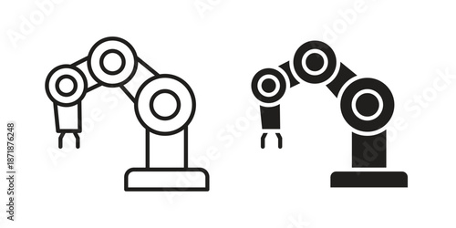 Robot arm icons line and solid version, outline and filled vector design set