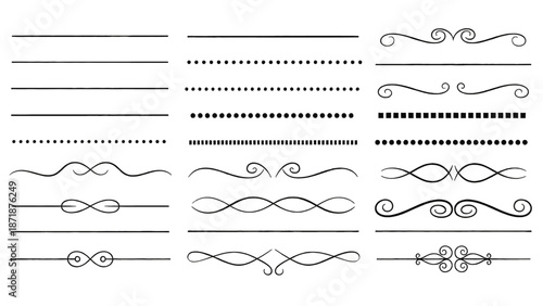 Collection of ornate and decorative vintage line dividers, swirls, and ornamental borders, perfect for adding elegant embellishments to graphic designs and printed materials