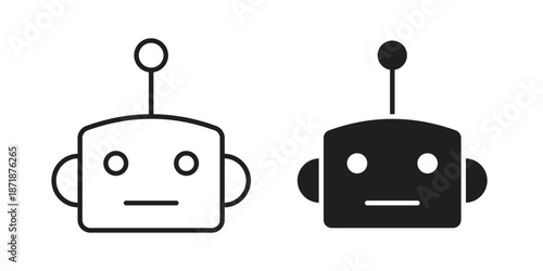 Robot icons line and solid version, outline and filled vector design set