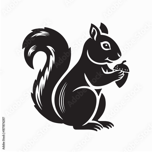 Squirrel Holding Acorn Silhouette Vector Isolated on White Background