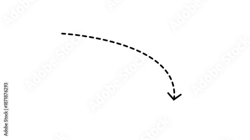 Wavy down arrow direction icon with dotted line animation on background. Doodle arrows Curved white dashed arrow animated. 4k