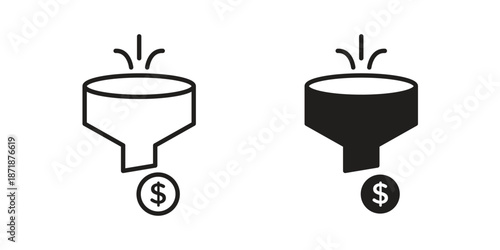 sales conversion icons line and solid version, outline and filled vector design set