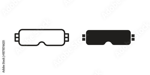 Safety goggles icons line and solid version, outline and filled vector design set