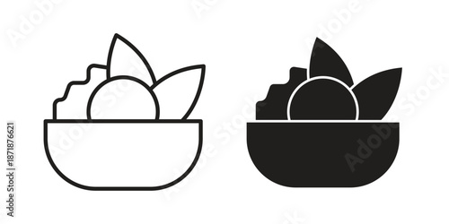 Salad icons line and solid version, outline and filled vector design set