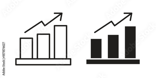 Sales growth icons line and solid version, outline and filled vector design set