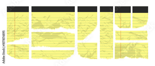 Yellow Legal Edges Torn Page Cut Set. Torn Ripped Notepad Empty Blank Kit. School Notebook Sheet. Pad Note Memo