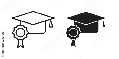 Scholarship icons line and solid version, outline and filled vector design set