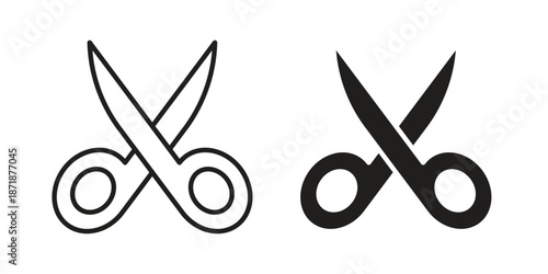 Scissors icons line and solid version, outline and filled vector design set