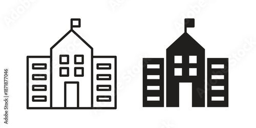 school icons line and solid version, outline and filled vector design set