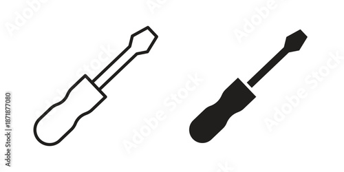 Screwdriver icons line and solid version, outline and filled vector design set