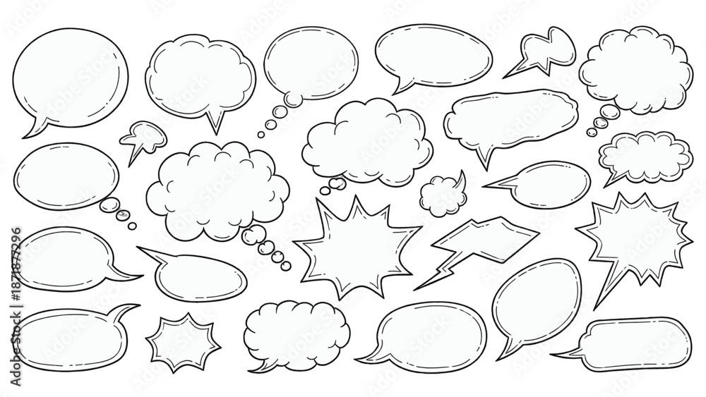 Fototapeta premium Speech Bubbles Collection: A versatile array of empty speech bubbles perfect for graphic design or artistic expression.