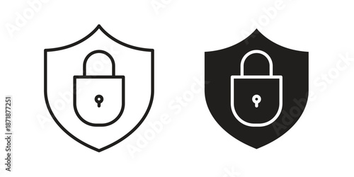 Security lock icons line and solid version, outline and filled vector design set